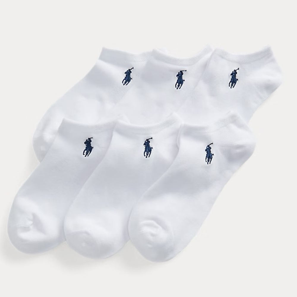 🆕 Polo by Ralph Lauren Women’s White Low-Cut Crew Logo Socks - 6 Pack